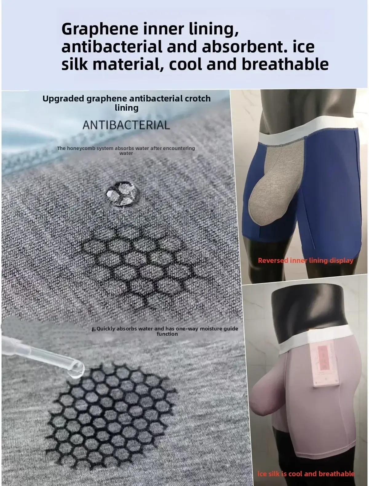 Men Ice Silk Boxer Briefs Deep U Convex Pouch Breathable Cool Quick Dry Sports Running Underwear Anti Chafe Seamless Underpants