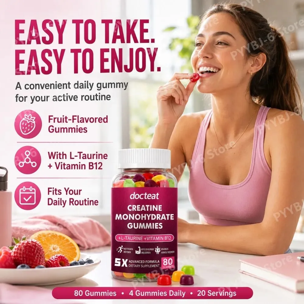 Creatine Monohydrate Gummies 80 Count with Taurine Vitamin B12 Chewable Sports Nutrition Συμπλήρωμα για μυϊκή και ενεργειακή υποστήριξη