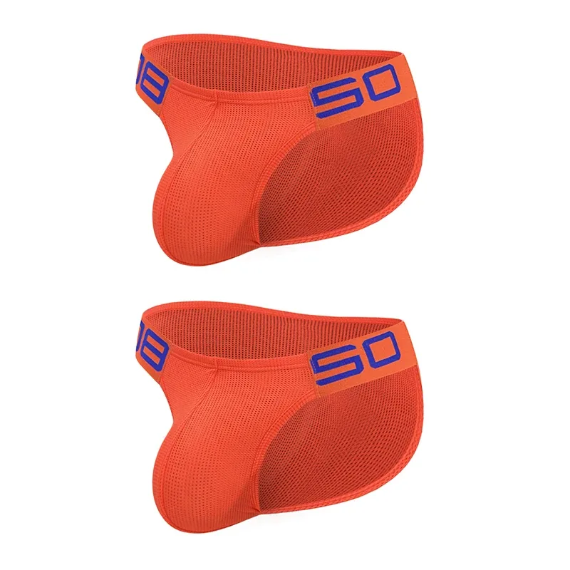 Men's Nylon Blend Mesh Breathable Briefs Horn Splice Letter Embossed Wide Elastic Waistband Fluorescent Color Sexy Underwear