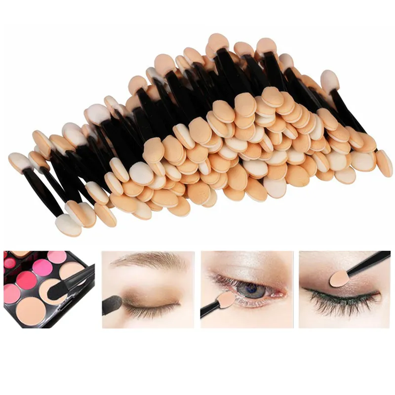 50/100 Buah Kuas Eyeshadow Dua Sisi Spons Nilon Set Kuas Rias Mata untuk Aplikator Kosmetik Alat Rias Populer