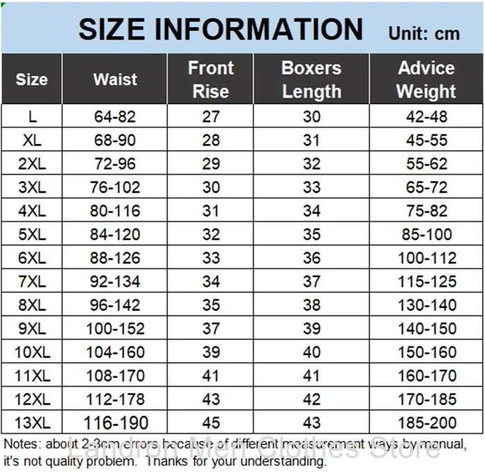 Man Underwear High Waist Cotton Loose 200KG Plus Size 10XL 12XL 13XL Boxers Male Elastic Oversized Red Blue Underpants Pantie
