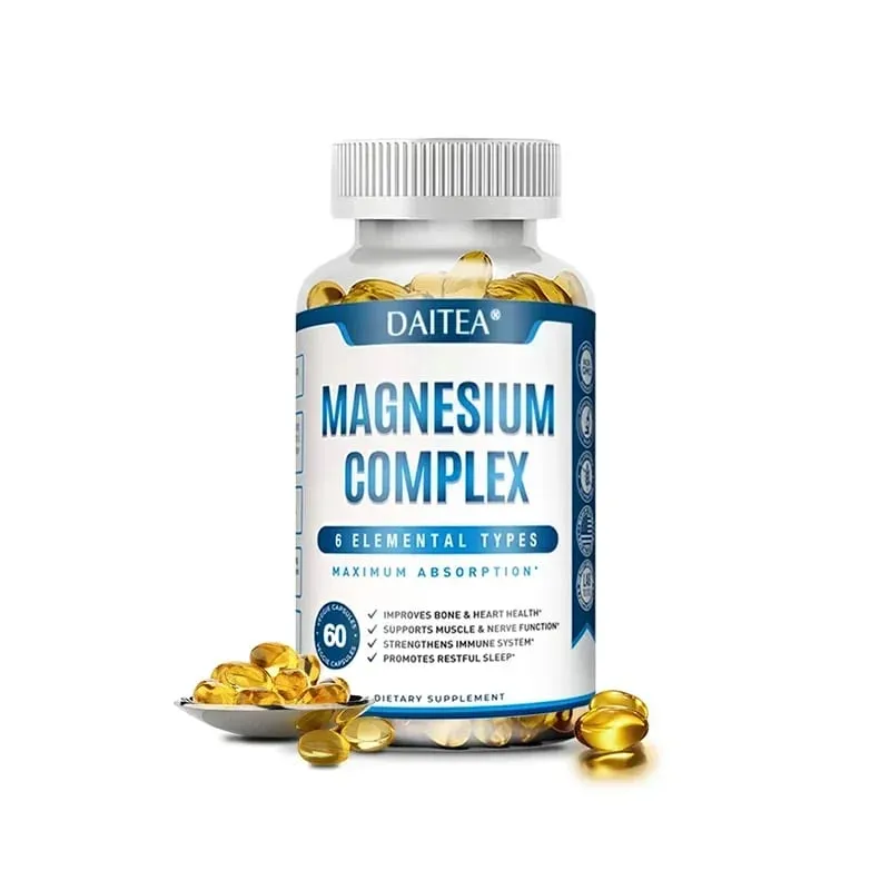 Magnesium Complex Capsule Supplement Supports Nervous System Muscle Cardiovascular and Bone Health Helps Sleep Boosts Energy