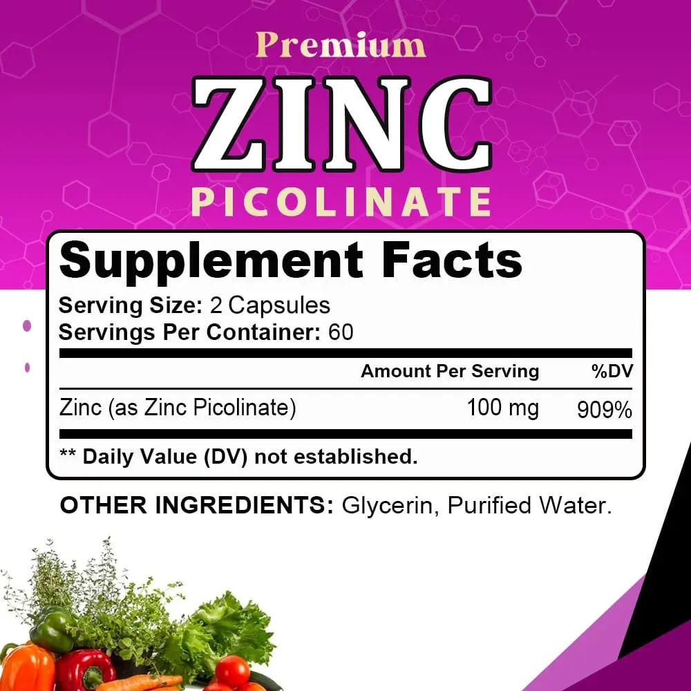 Zinc Picolinate 100 Mg - Superior Zinc Absorption Boosts Immune Support Sleep & Energy Supports Respiratory Health