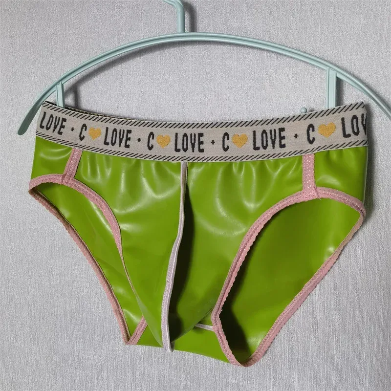 Men Latex Leather Underwear Sexy Underpants Seamless Briefs Low Waist Translucent Scrotum Bulge Panties for Gay Erotic Lingerie