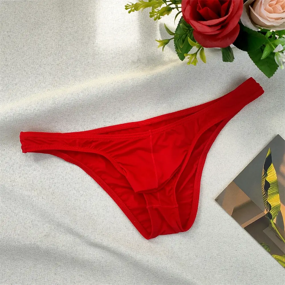 Men's Ultra-low Waist Bugle Pouch Bikini Briefs Sexy Tight Transparent Underwear Male Ice Silk Ultra-thin Underpants Plus Size