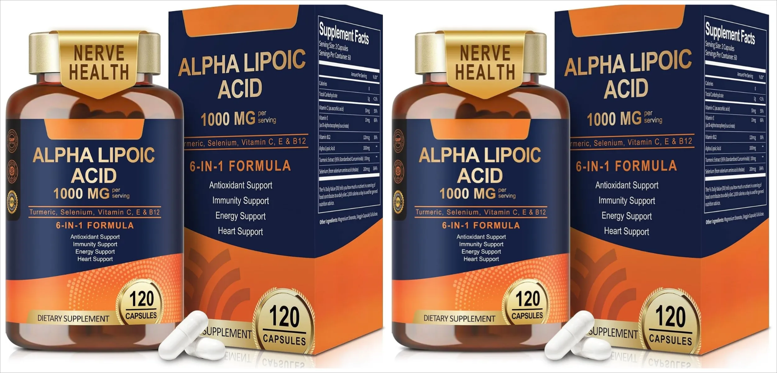 Άλφα Λιποϊκό Οξύ 6-σε-1 Φόρμουλα 1000mg Κουρκουμάς Σελήνιο Βιταμίνες C E B12 120 Veggie Κάψουλες για Καθημερινή Υποστήριξη Ευεξίας