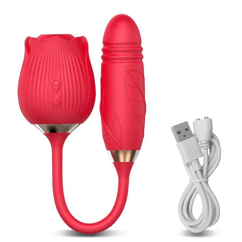 Rose-Sucking Thrusting Dildo Vibrator για γυναίκες Διεγέρτης κλειτορίδας θηλής Δόνηση γλώσσας αυγού που γλύφει κλειτορίδα Sucker σεξουαλικά παιχνίδια