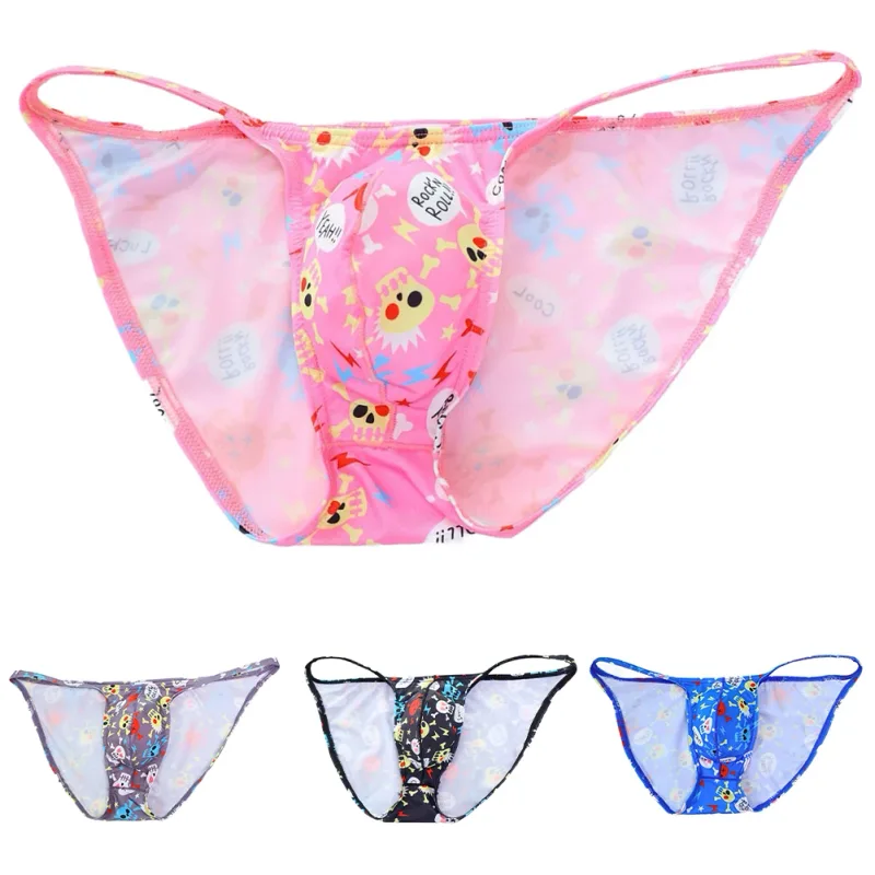 Men\'s Low Rise Underwear Briefs with Big Bulge Pouch and Skull Print Design Comfortable Stretch Fabric for Daily Wear