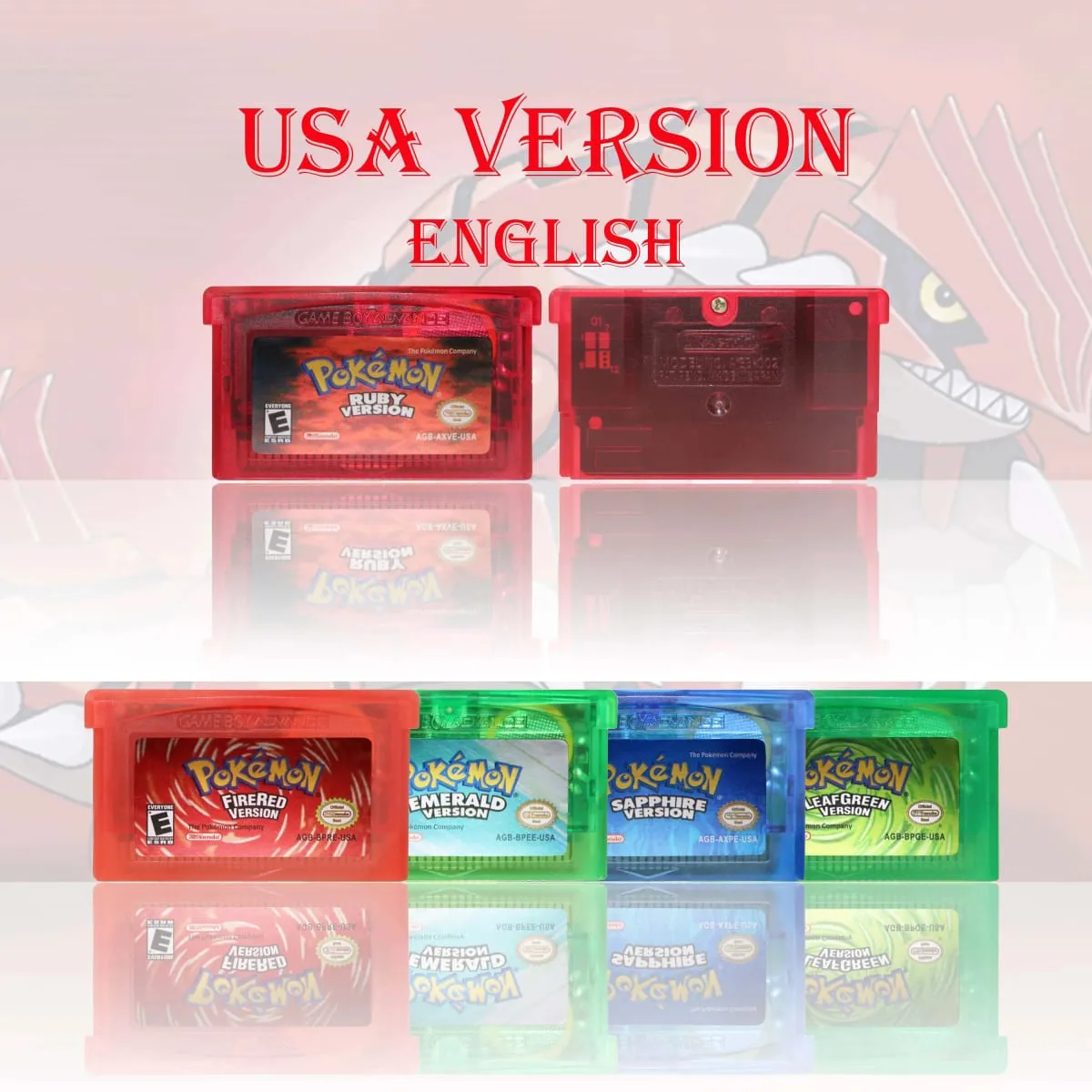 GBC/GBA USA verzió Pokemon Blue/Crystal/Smaragd/Fire Red/Leaf Green Game Cartridge videojáték kártya kiváló minőségű akkumulátorral