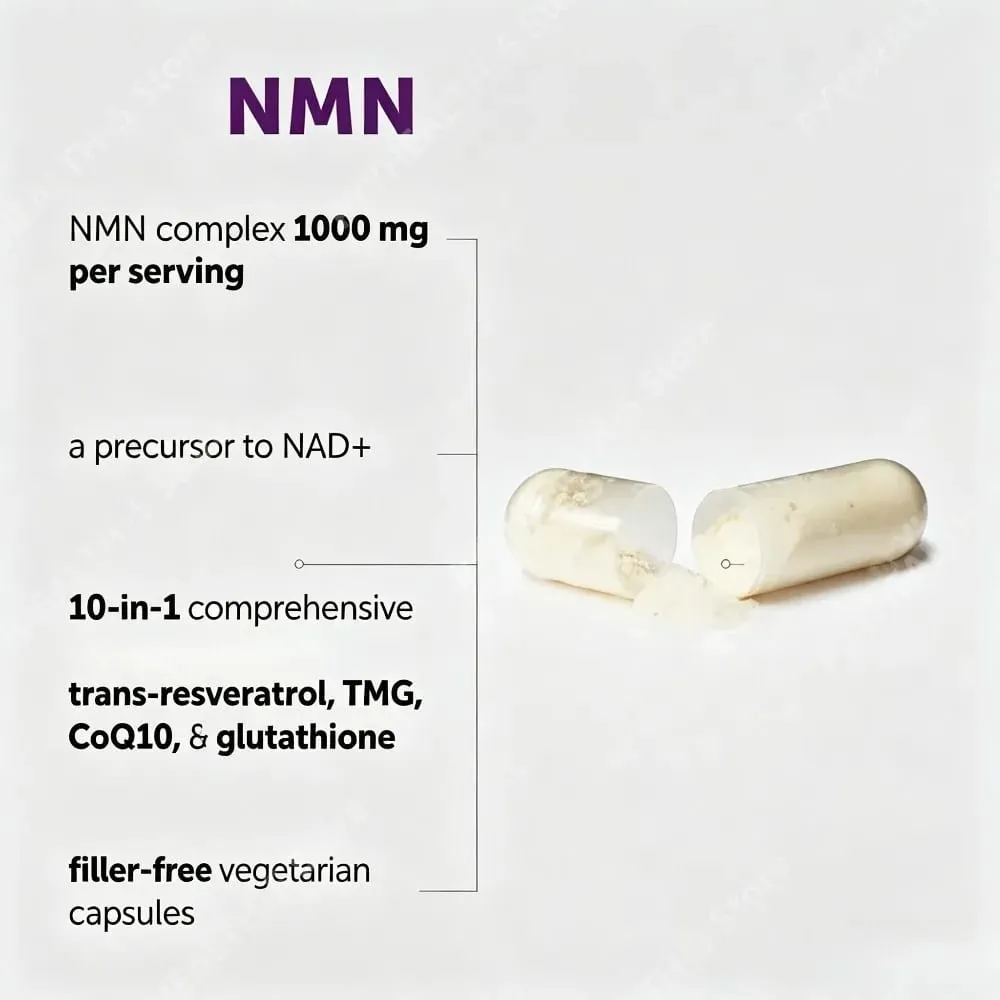 NMN Complex 1000mg ανά μερίδα 10-σε-1 NAD+ Precursor with Resveratrol CoQ10 120 Vegetarian Capsules Daily Support