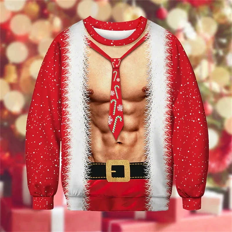 Pull de noël moche pour hommes, impression 3D drôle, motif musculaire, nouvelle mode, Costume de Cosplay de fête, cadeau de noël