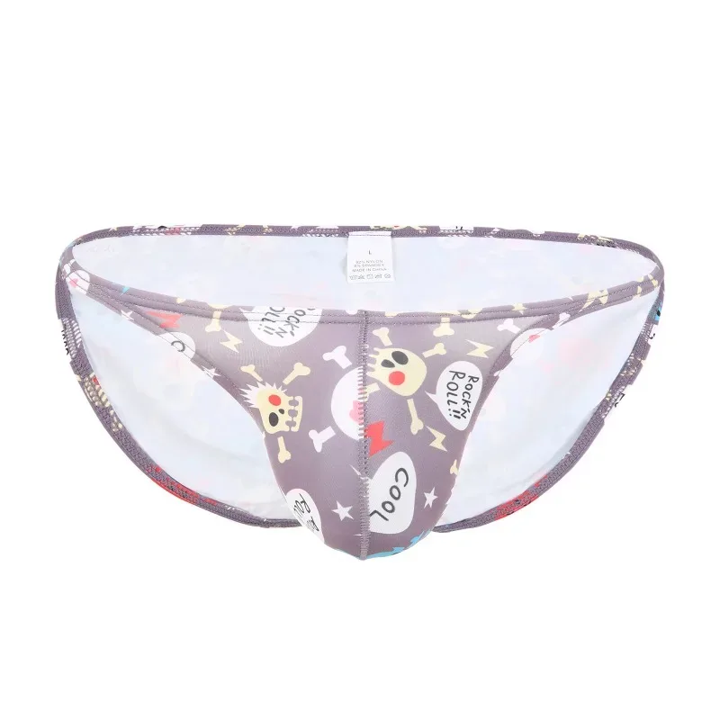 Men's Sexy Swim Briefs Maillot De Bain Bikini Swimsuit With Cool Funny Skull Print for Surf Beachwear Swimming Trunks