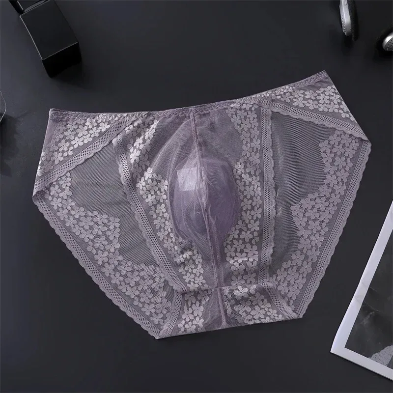 Men Ice Silk Lace Underwear 3D Convex Bag Plus Size Sexy Lingerie Calzoncillos Hombre Tangas Breathable Male Sleepwear