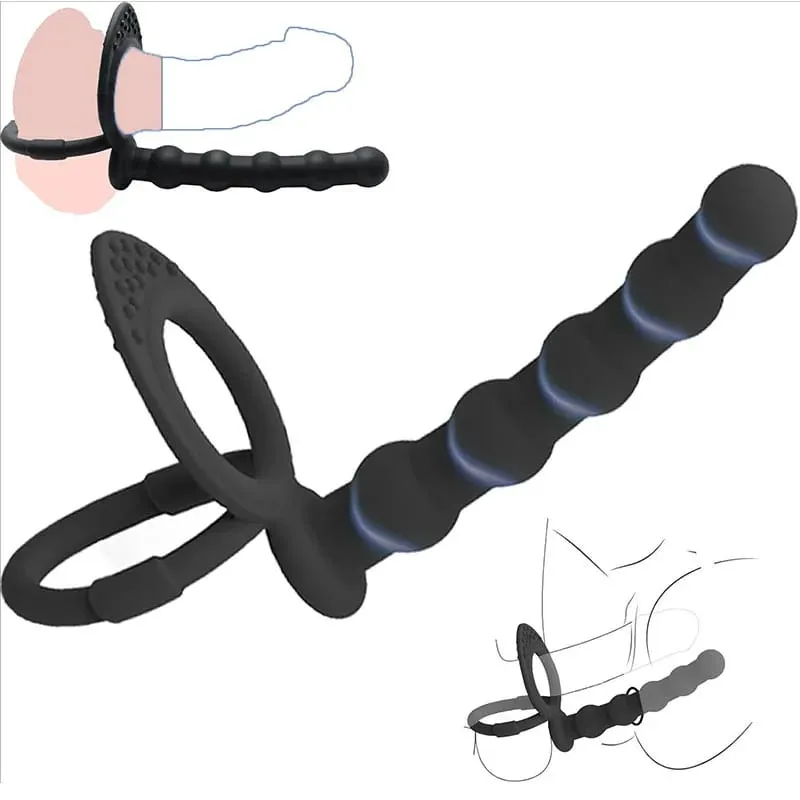 Double Penetration Dildo Dual Stimulation Vibrator for Couples Anal Beads G-Spot Massager Cock Ring Adult Sex Toys
