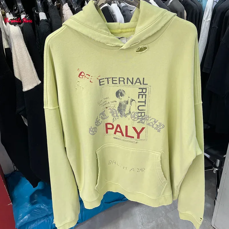 جديد كبير الحجم PALY هوديس الرجال امرأة غسلها الأسود التالفة أفضل نوعية سترة خمر عادية البريدي بلوزات