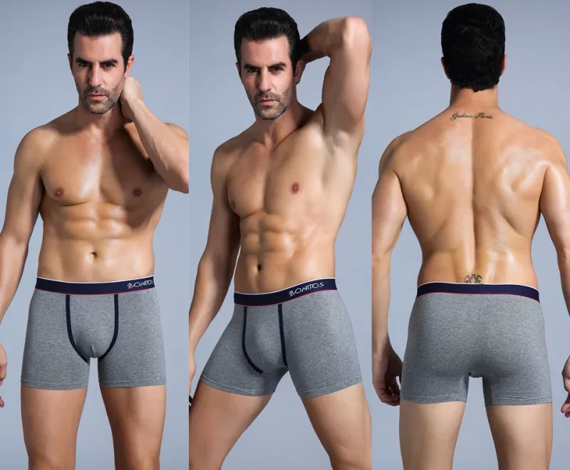 6 Pieces Solid Color Men's Panties BONITOS Letter Waistband Boxer Briefs Cotton Underwear Mens Boxers Classic Men Underpants