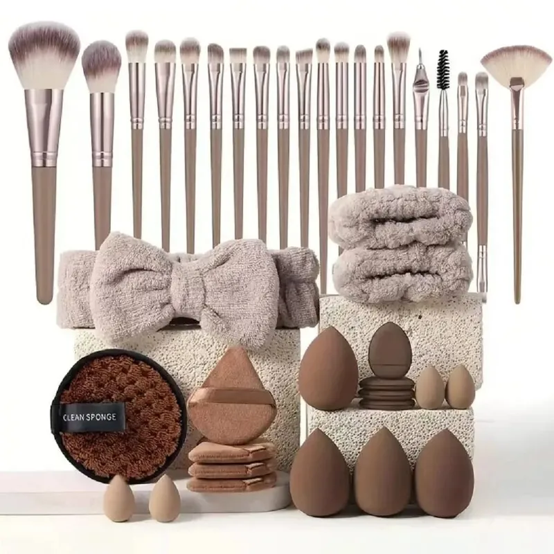 20/40Pcs Makeup Brushes at Sponges Set Brown Makeup Puff Beauty Egg Headband Wristband Remover Kit Regalo sa Tool ng Makeup