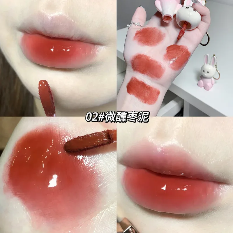 ארנב חמוד Mirror Lip Glaze מחזיק מפתחות שפתון שפתון עמיד למים גלוס עמיד למים כוס טפלון נשים קוסמטיקה שפתיים 6 צבעים