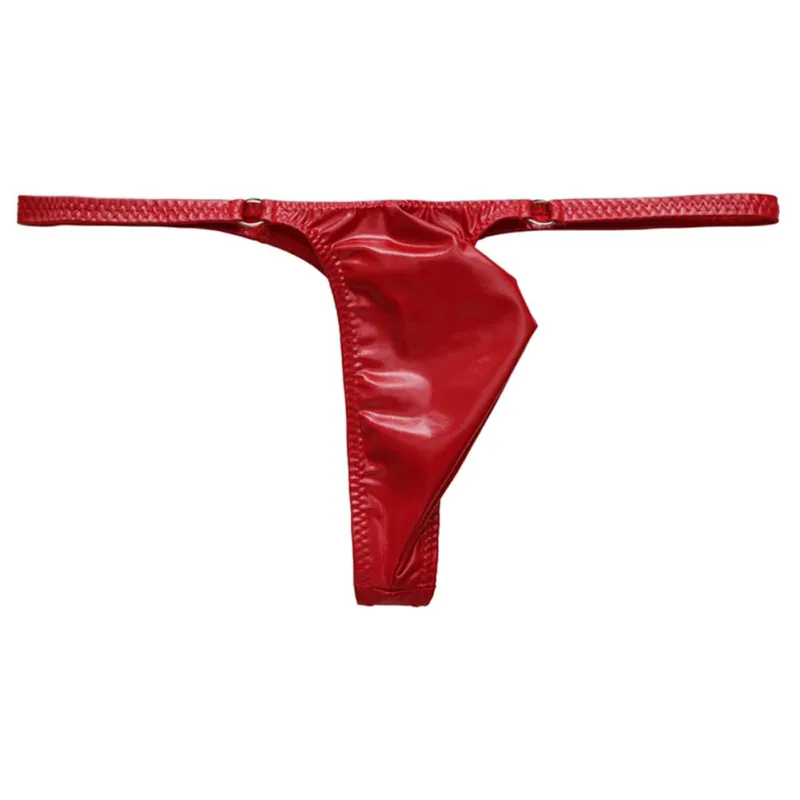 1pc masculino cintura de couro brilhante com anel de metal g-strings tangas gay bulge bolsa cintura baixa elástico roupa interior bunda-expondo sexy