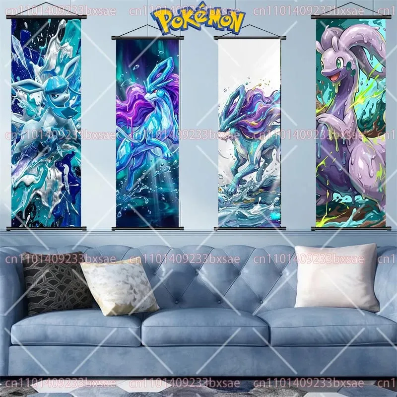 Pokémon Anime HD Scroll Painting Eevee Pikachu Suicune Charizard Mewtwo Διακόσμηση τοίχου με φόντο αφίσα Παιδικό δώρο