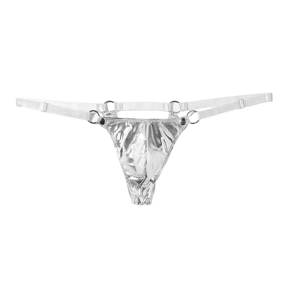 1pc Men Patent Leather G-String Sexy Thong V-back Low Ring Rise T-back Bulge Pouch Lingerie Underwear Gay Sissy Hot Clubwear