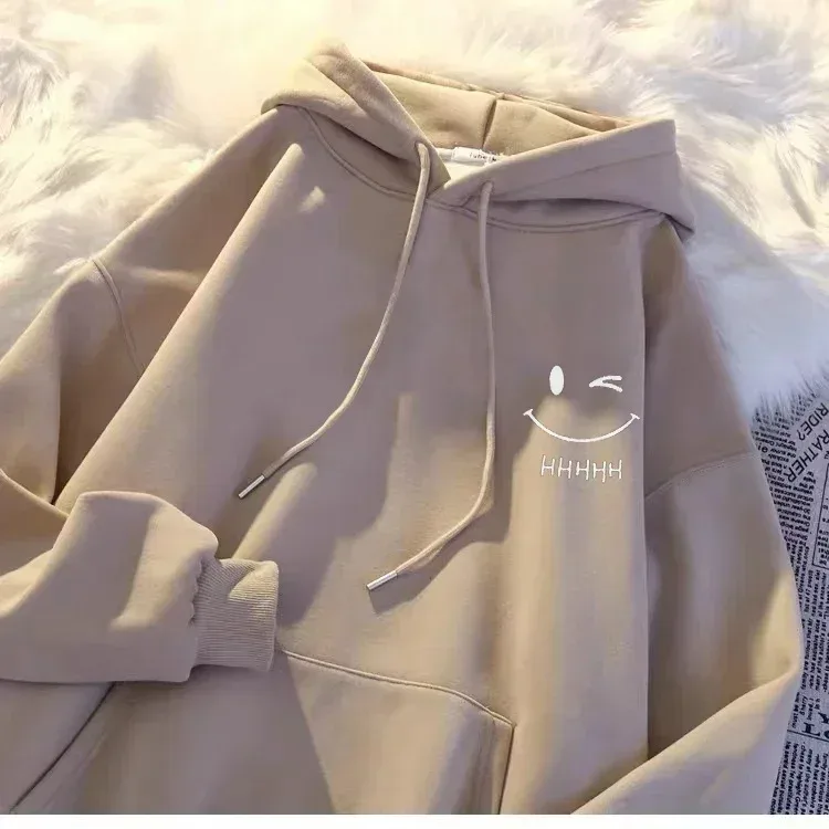 Pull à capuche pour hommes, visage souriant, drôle, mode Couple, américain, lourd, ample, épais, en cachemire, pour garçons