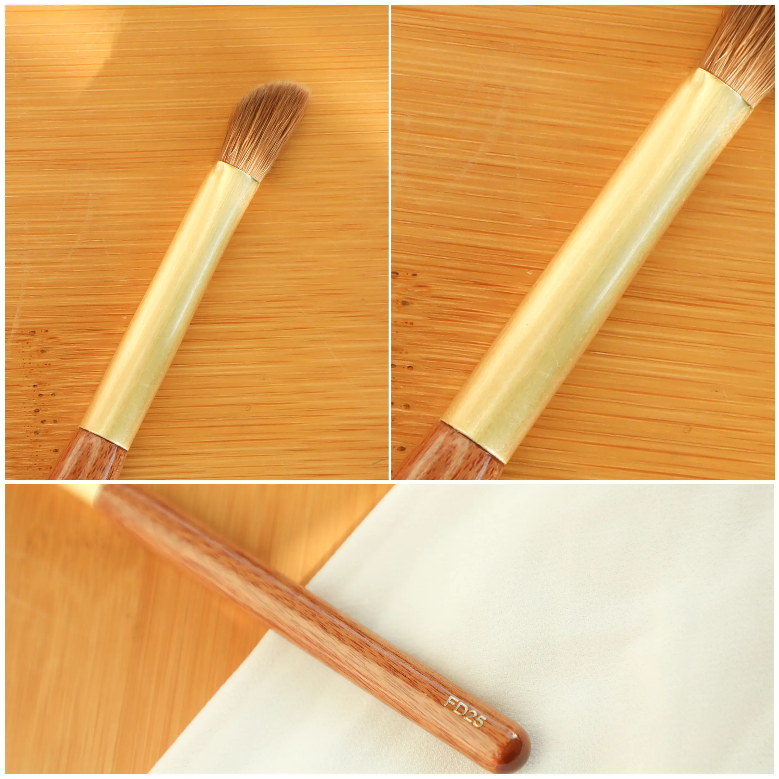 FD25 Kuas Highlighter Concealer Segitiga Rambut Musang Lembut Kuas Makeup Gagang Rosewood Afrika Kuas Makeup Kerajinan Tangan Pro
