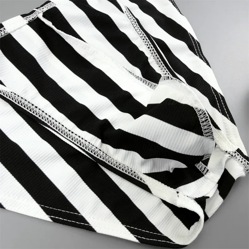Male Striped Shiny Belt with Sexy High Fork Briefs Elastic and Comfortable Bulge Pouch Panties Quick-dry Low Waist Men Underwear