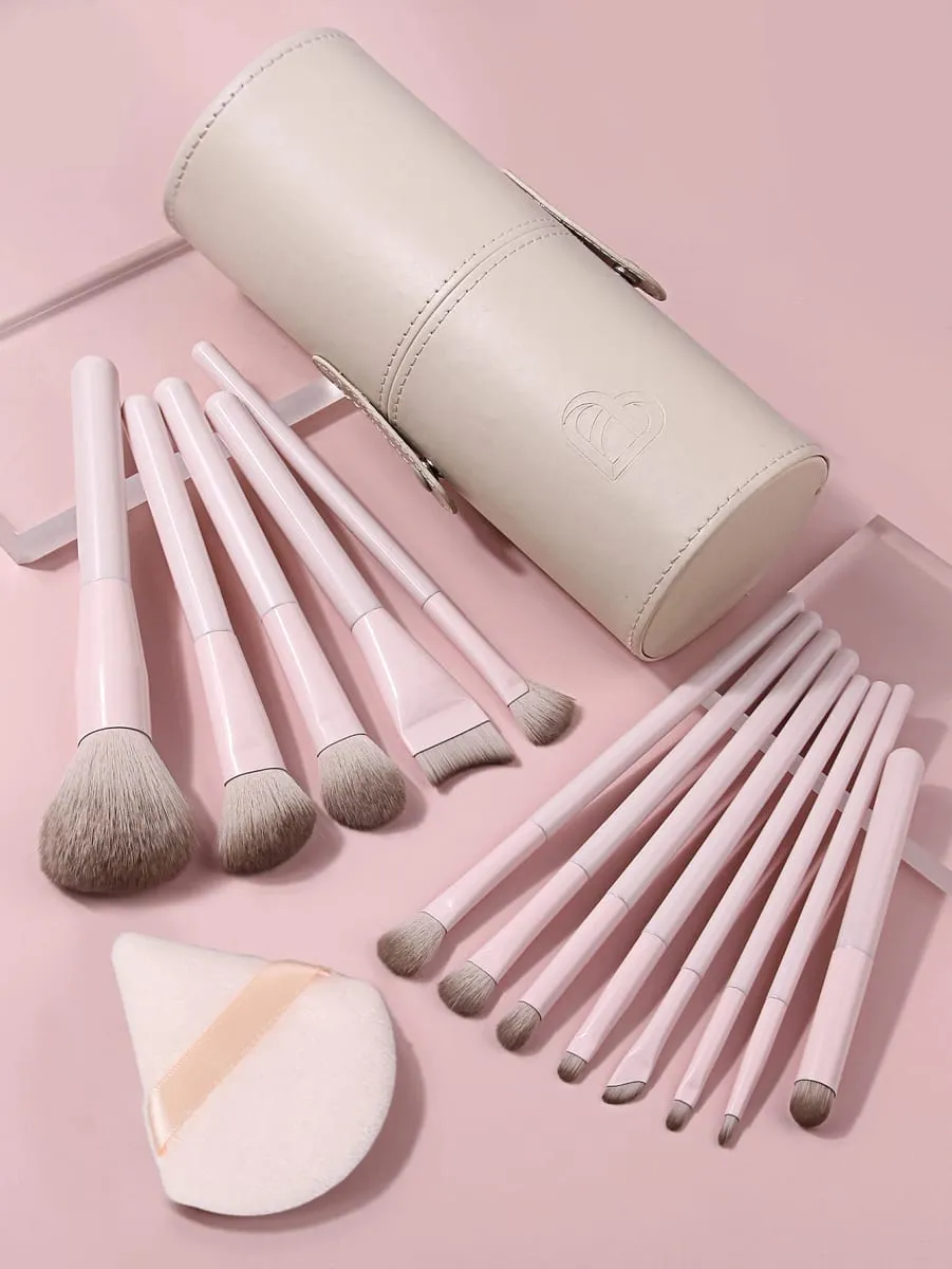 15Pcs Makeup Brushes Set na may Storage Bucket at Triangle Powder Puff Foundation Blush Eyeshadow Contour Mga Tool sa Pampaganda ng Buong Mukha