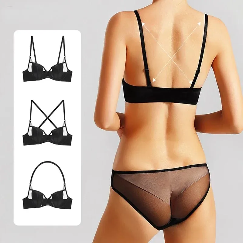 2 τεμάχια Summer Thin Cup Γυναικεία εσώρουχα Σέξι μπροστινή πόρπη Push Up Σετ σουτιέν Ρυθμιζόμενο λουράκι Brassiere Όμορφα εσώρουχα στην πλάτη — image 7
