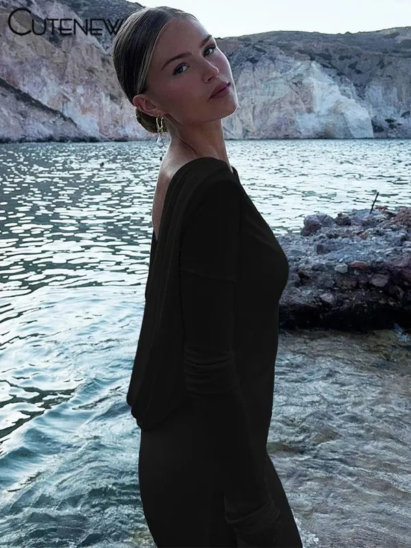 Aranyos High Street Női Maxi Ruhák Klasszikus tömör, hát nélküli, teljes ujjú tokkal Tömör köntös Női Elegáns bankett Vestidos
