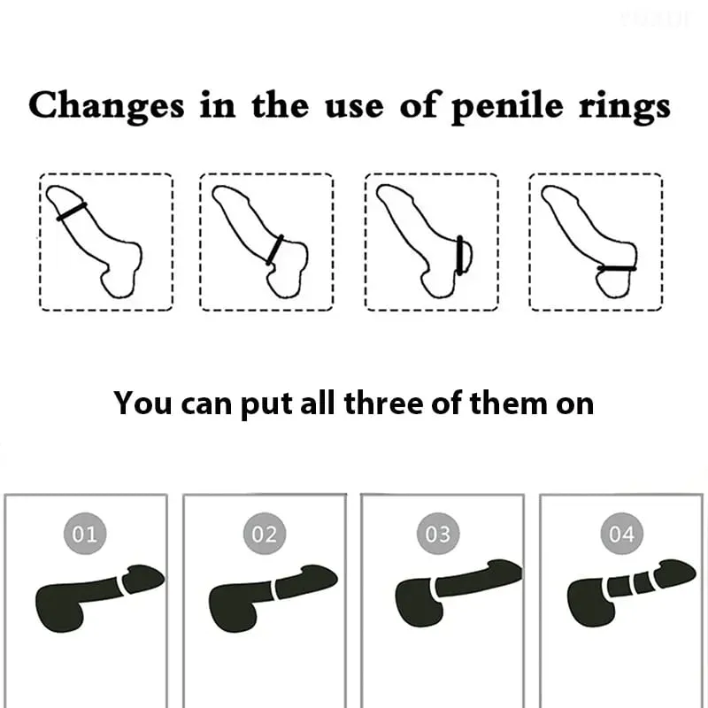 3 unids/set anillo para pene retrasar la eyaculación juguetes para adultos para hombres agrandamiento de pene anillo de silicona para pene juguetes sexuales masculinos erección más fuerte