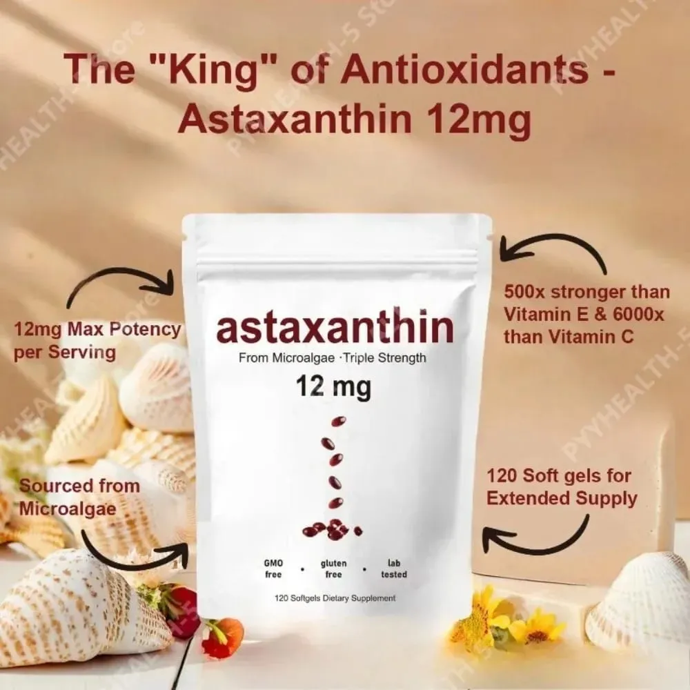 Astaxanthin 12mg Softgels - Daily Antioxidant Support Non-GMO Gluten-Free Soy-Free 120 Capsules for Adults