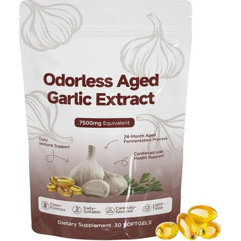 Άοσμο παλαιωμένο εκχύλισμα σκόρδου Softgels 7500mg ισοδύναμης 24-μηνης ζύμωσης για ανοσοκαρδιομεταβολική υποστήριξη Ενήλικες 30 Αριθμός