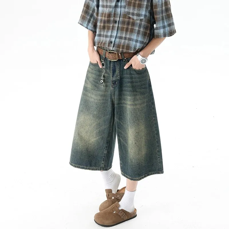 Több zsebes Cargo Nadrág Nyári Rövid Farmer Lakónadrág Hip Hop Utcai Ruházat Tágas farmer rövidnadrág Alkalmi széles szárú Capris nadrág 5XL-M