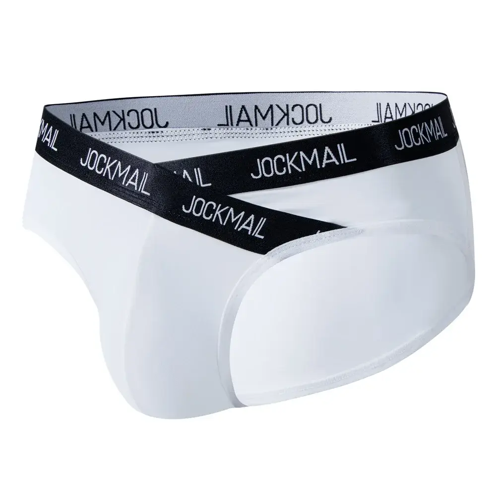 Jockmail Mens Underwear Low Waist Sexy Letter Sports Breathable Summer Ice Silk Briefs Big Bag Nylon Solid Color Man Panties