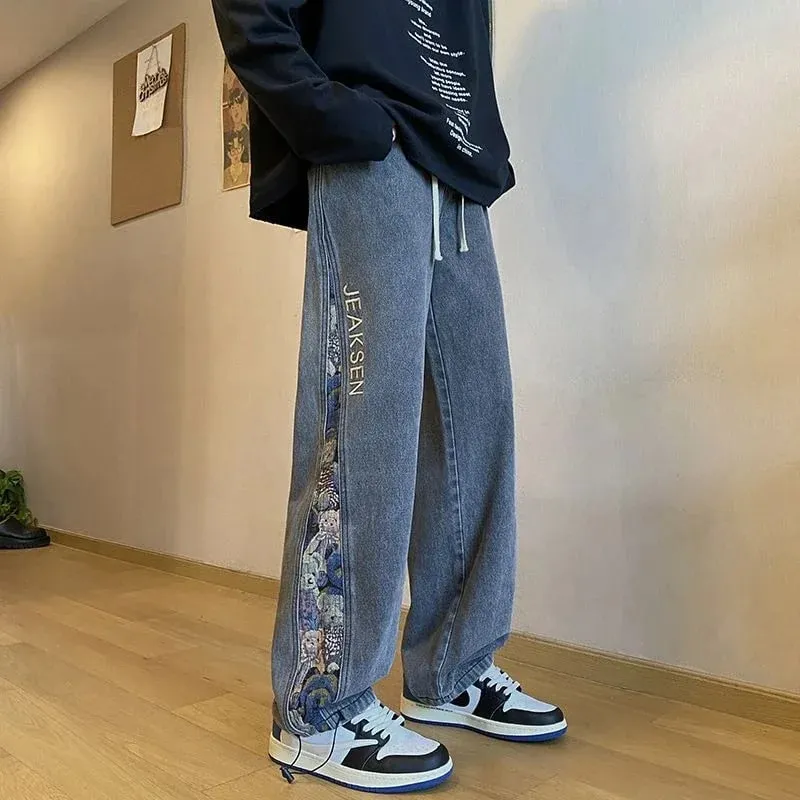 2023 Embroidered Bear Jeans Ανδρικά Άνοιξη Φθινόπωρο ίσιο πόδι χαλαρό συν με φαρδύ πόδι μάρκα American High Street Casual παντελόνι
