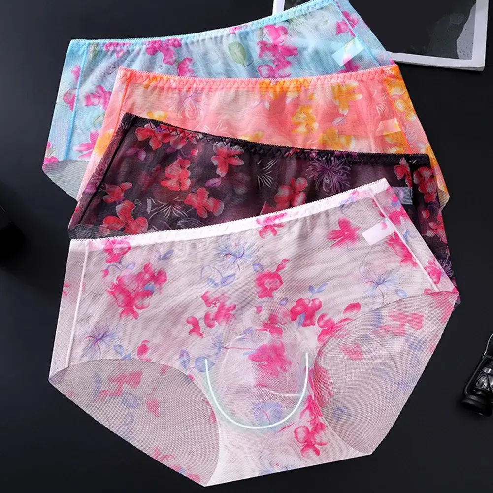 1pc Men's Thin Mesh Briefs Underwear 3D Bulge Pouch Underpants Print See Through Sissy Panties Elastic Breathable Briefs