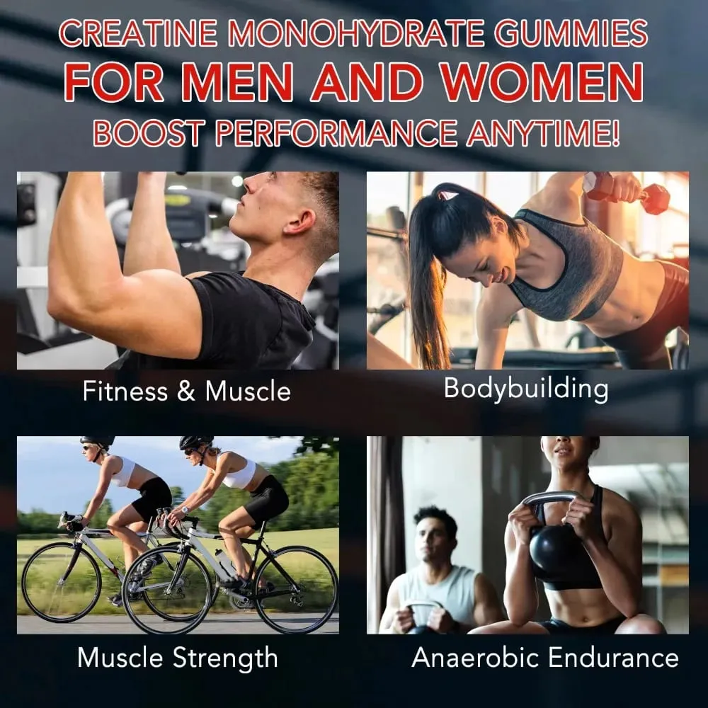 Creatine Monohydrate Gummies 5000mg για Ανάκτηση Μυϊκής Δύναμης & Ενέργεια πριν από την προπόνηση Vegan Strawberry 120 Ct χωρίς ζάχαρη