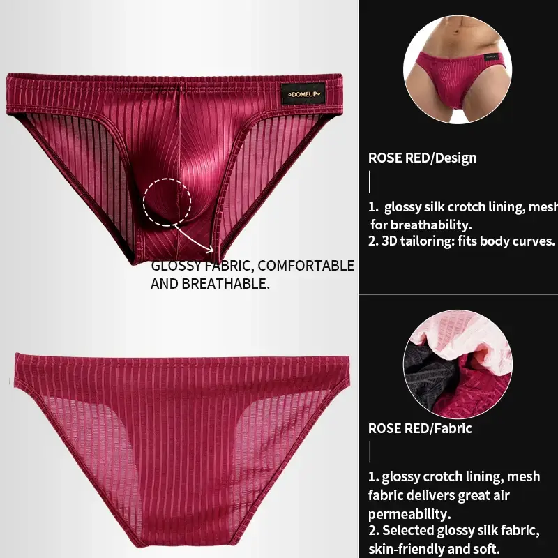 Men's Low‑Rise Briefs, Vertical Striped Sheer Mesh Underwear, Nylon Elastane Stretch Pouch Underpants for Daily Wear