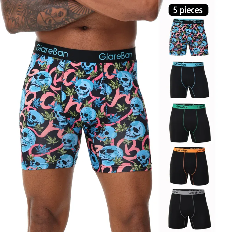 5 pz Set Mid-Lungo Boxer Nero Biancheria Intima Degli Uomini Traspirante Mutande Maschili per Gli Uomini Homme Boxer Sottovesti Mutandine Morbide 2024