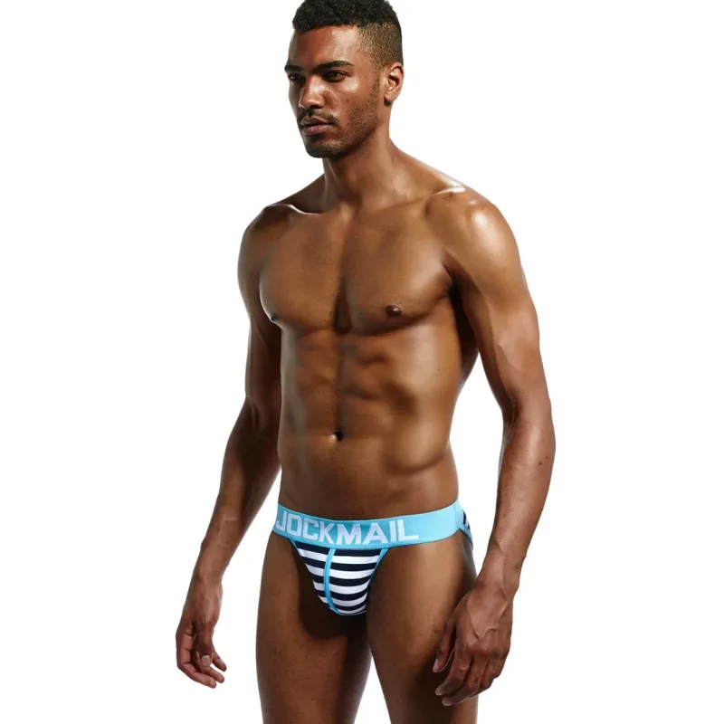 Jockmail Cotton Men's High-Cut Briefs, Striped Underwear for Men, Soft and Comfortable, Gay Cueca