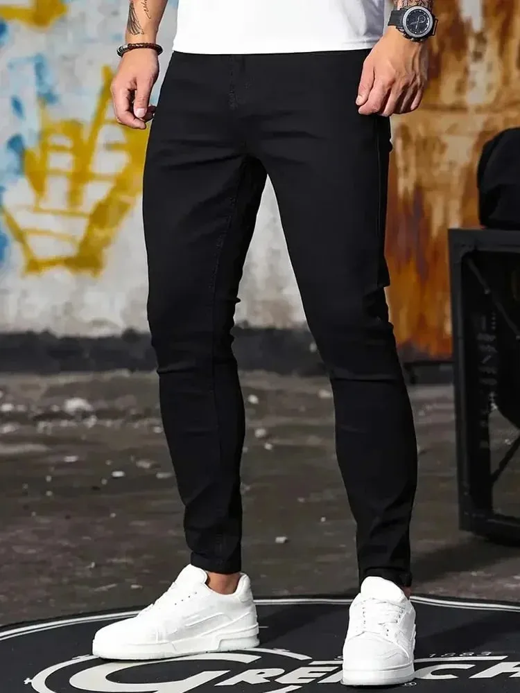 Férfi Farmer Stretch Skinny Farmer Nadrág Egyszínű Fekete Kék Tavaszi Luxus Utcai Harajuku Hip-Hop Stílus Slim Fit Nadrág Márka