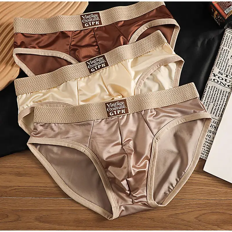 Luxurious Men's Briefs Satin Smooth Cool Ice Silk Panties Underwear Briefs Breathe Quick Drying Underpants U Pouch Underwear