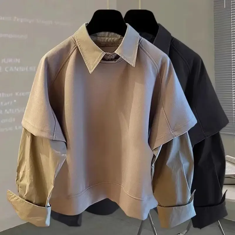 Zweiteiliges, gespleißtes Langarm-Shirt für Herbst und Winter, neues Sweatshirt für Herren, koreanischer Stil, trendige, lockere Mode, vielseitiges Oberteil