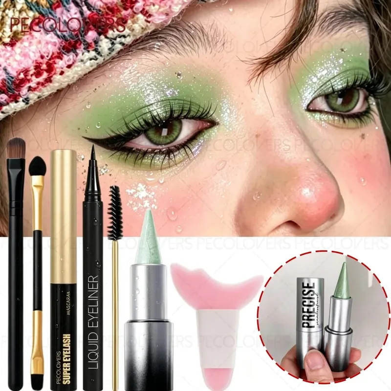 7 ΤΕΜ/ΣΕΤ Shimmer Eyeshadow Stick Αδιάβροχη μάσκαρα eyeliner με πινέλα μακιγιάζ & εργαλείο βοήθειας μακιγιάζ ματιών Halloween/Christmas