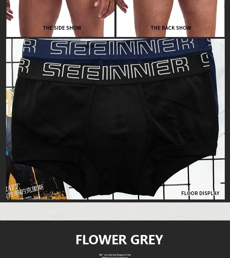 Seeinner Mens Boxer กางเกงขาสั้นผ้าฝ้าย U กระเป๋านูนชุดชั้นในนุ่มสบายกางเกง Cueca Masculina M-XXL สีดำสีขาวสีเทา