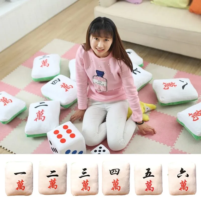 New 1pc Creative Mahjong Pillow Cushion Chinese Plush Toy Car Chair Backrest Mahjong Dice Funny Nap Pillow Sofa Home Decor Gift