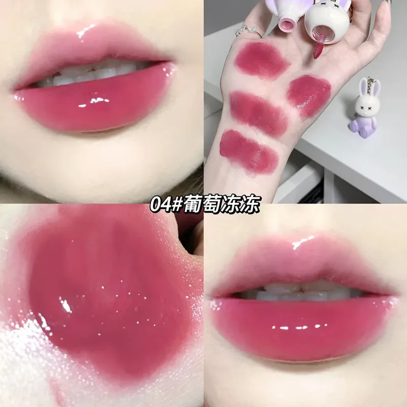 ארנב חמוד Mirror Lip Glaze מחזיק מפתחות שפתון שפתון עמיד למים גלוס עמיד למים כוס טפלון נשים קוסמטיקה שפתיים 6 צבעים