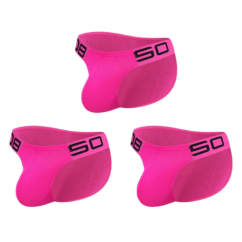 Men's Nylon Blend Mesh Breathable Briefs Horn Splice Letter Embossed Wide Elastic Waistband Fluorescent Color Sexy Underwear
